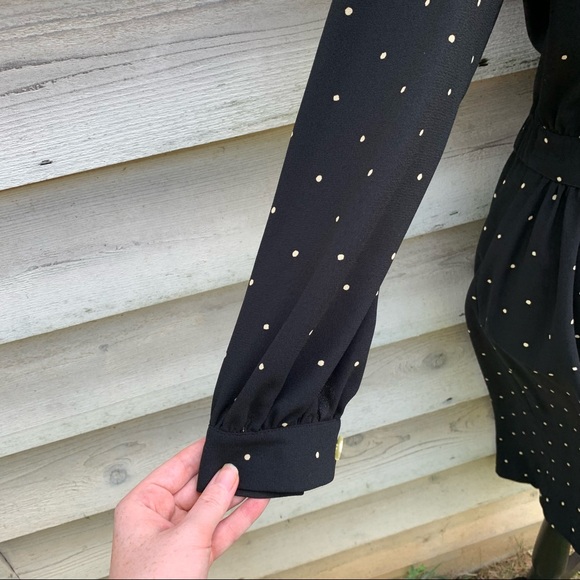 Vintage 80s Polka Dot Print Button Front Long Sleeve Collared Midi Wrap Dress - Picture 12 of 16